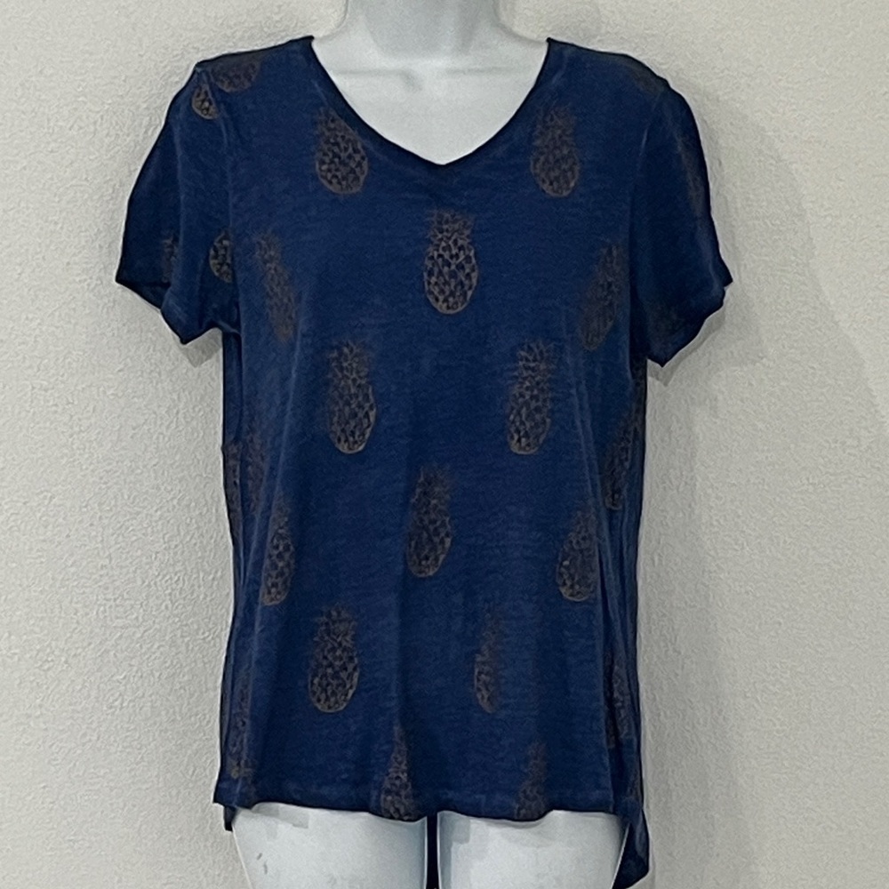 Navy Blue Pineapple Print Women's Top Size M